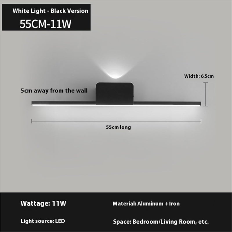 LED Wall Light, Modern LED Mirror Light Black White Decoration Wall Bedroom Dressing Table Lighting Equipment Indoor Home Decor Lamps,Modern Wall Lamp(White Light,Black-55cm) - Image 1