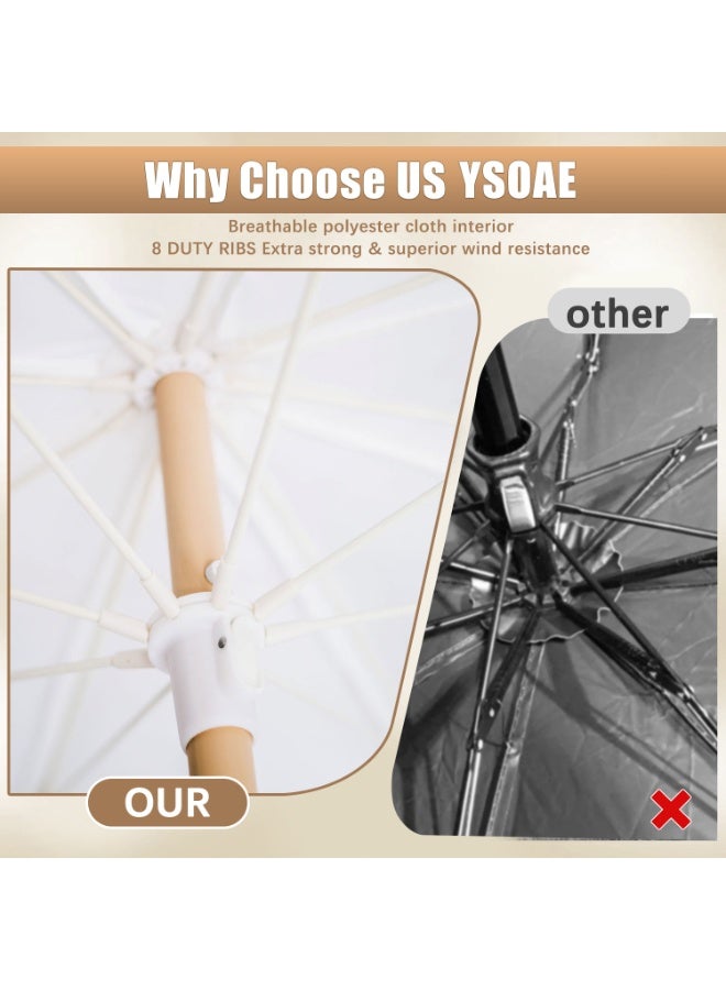 YSOAE Boho Patio Umbrella with Fringe, 6.5FT Beach Umbrella, Tilt Portable Patio Outdoor Umbrella With Carry Bag, Premium Foldable Patio Umbrella for Garden Lawn Pool Yard, White - Image 3