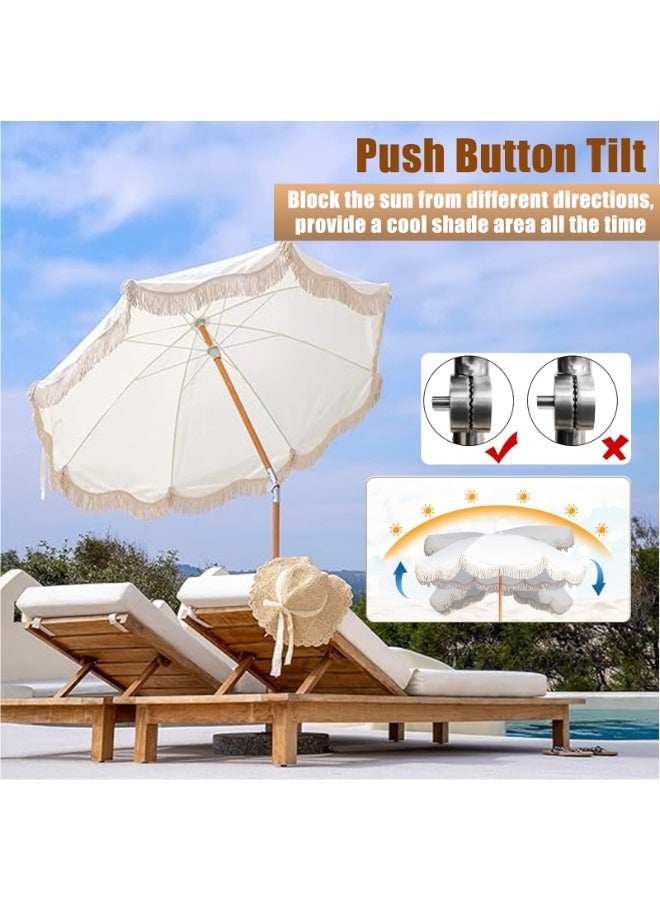 YSOAE Boho Patio Umbrella with Fringe, 6.5FT Beach Umbrella, Tilt Portable Patio Outdoor Umbrella With Carry Bag, Premium Foldable Patio Umbrella for Garden Lawn Pool Yard, White - Image 5