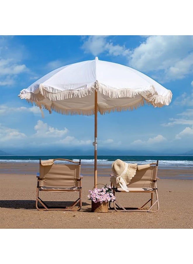 YSOAE Boho Patio Umbrella with Fringe, 6.5FT Beach Umbrella, Tilt Portable Patio Outdoor Umbrella With Carry Bag, Premium Foldable Patio Umbrella for Garden Lawn Pool Yard, White - Image 4