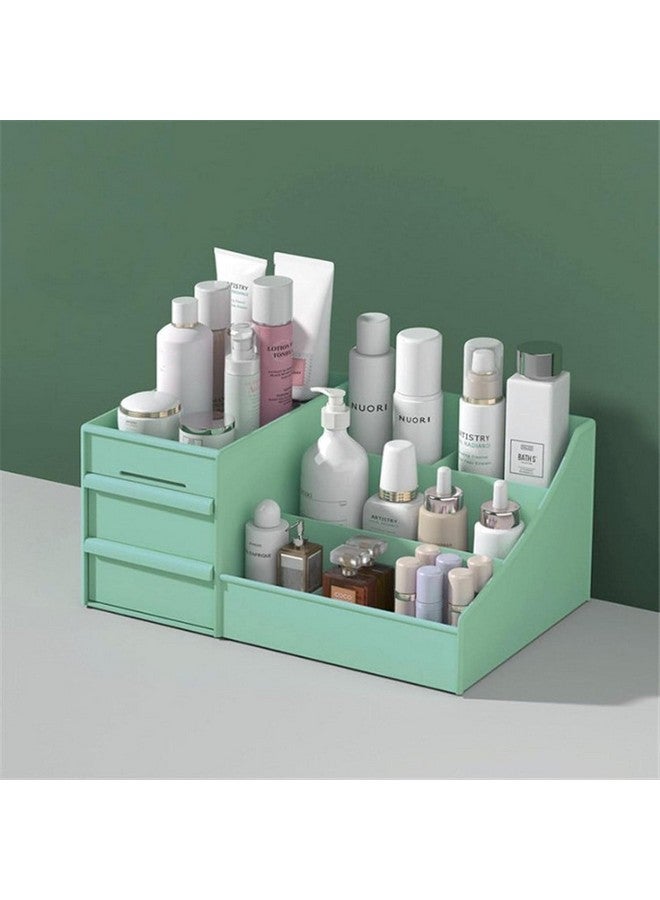 House of Quirk Makeup Organizer with 3 Drawers Plastic Storage for Vanity Cosmetic Display Cases Large Capacity ((Green)) - Image 1