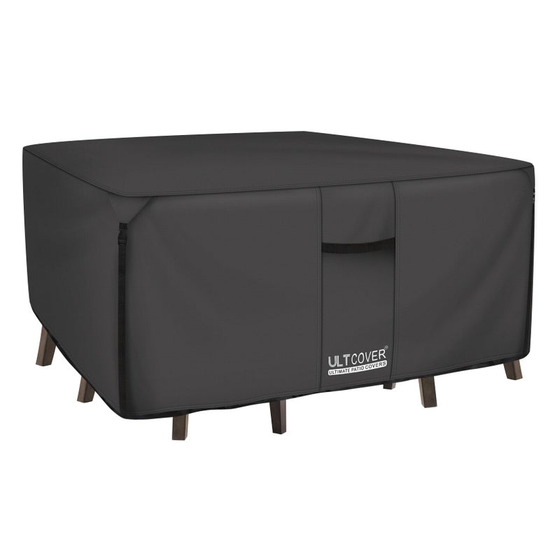 ULTCOVER 600D Tough Canvas Heavy Duty Square Patio Table and Chair Cover  Waterproof Outdoor General Purpose Furniture Covers 106 inch Black