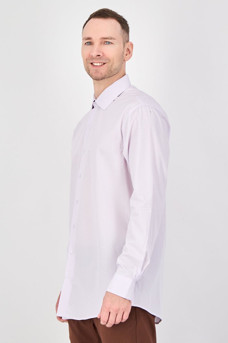 Chaps Men Regular Fit Grid Print Long Sleeve Dress Shirt, Lavender - Image 2