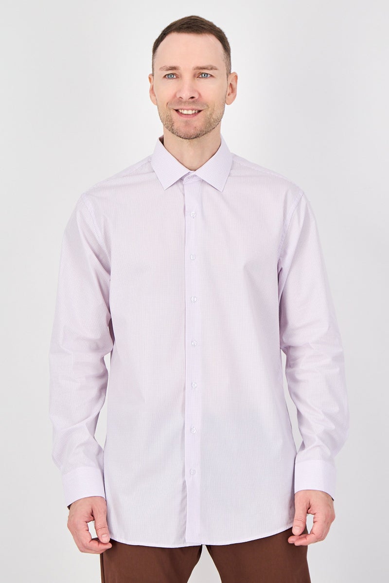 Chaps Men Regular Fit Grid Print Long Sleeve Dress Shirt, Lavender - Image 1