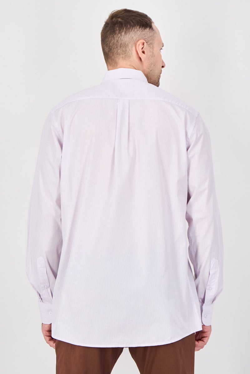 Chaps Men Regular Fit Grid Print Long Sleeve Dress Shirt, Lavender - Image 3