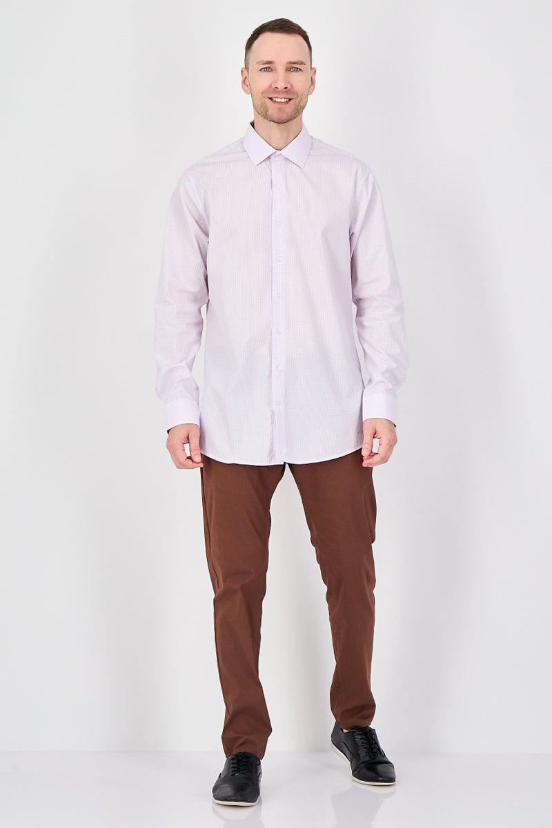 Chaps Men Regular Fit Grid Print Long Sleeve Dress Shirt, Lavender - Image 4