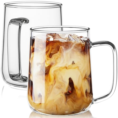 ZMZKKLL Large Glass Coffee Mugs 20 oz Glass Coffee Cups Set of 2 Clear Borosilicate Glass Mugs with Handles for Cappuccino Tea Latte HotCold Beverages Wine Americano - Image 1