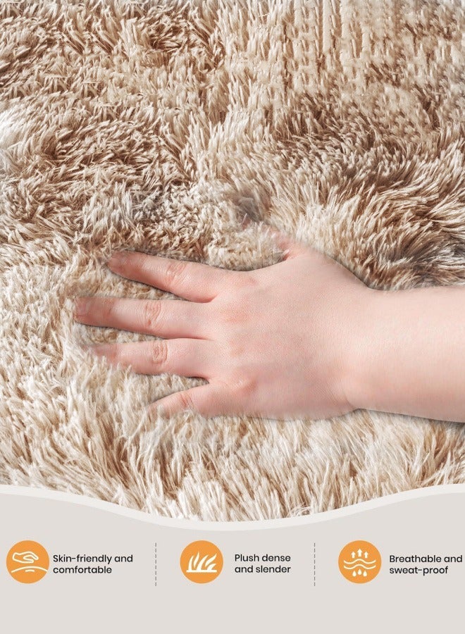 Optico Small Area Rug, 40 x 60CM Shaggy Throw Rug Bedside Rug Carpet Non-Slip Soft Runner Rug Plush Fluffy Rug Indoor Dog Mat Entryway Rug for Bedroom, Living Room, Indoor Floor Carpet, Tie Dyed Beige - Image 2
