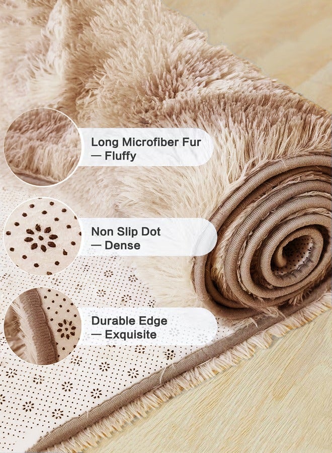 Optico Small Area Rug, 40 x 60CM Shaggy Throw Rug Bedside Rug Carpet Non-Slip Soft Runner Rug Plush Fluffy Rug Indoor Dog Mat Entryway Rug for Bedroom, Living Room, Indoor Floor Carpet, Tie Dyed Beige - Image 3