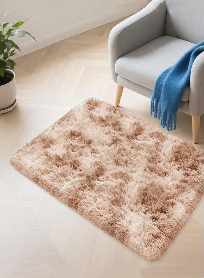 Optico Small Area Rug, 40 x 60CM Shaggy Throw Rug Bedside Rug Carpet Non-Slip Soft Runner Rug Plush Fluffy Rug Indoor Dog Mat Entryway Rug for Bedroom, Living Room, Indoor Floor Carpet, Tie Dyed Beige - Image 5