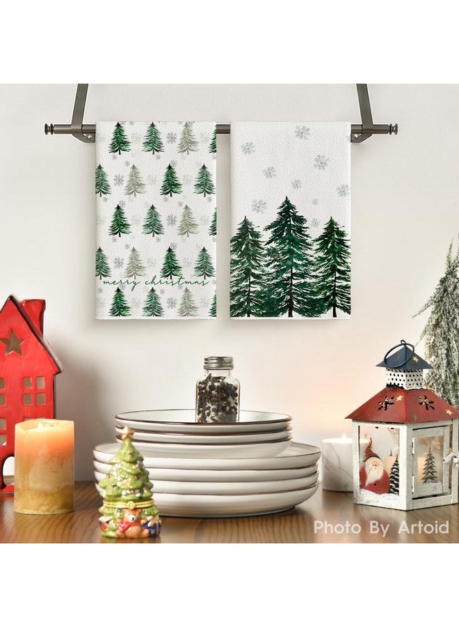Artoid Mode Xmas Tree Merry Christmas Kitchen Towels Dish Towels, 18x26 Inch Holiday Snowflakes Winter Decoration Hand Towels Set of 2 - Image 2