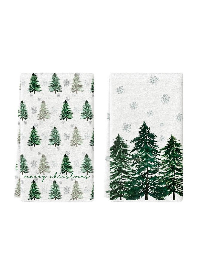 Artoid Mode Xmas Tree Merry Christmas Kitchen Towels Dish Towels, 18x26 Inch Holiday Snowflakes Winter Decoration Hand Towels Set of 2 - Image 1