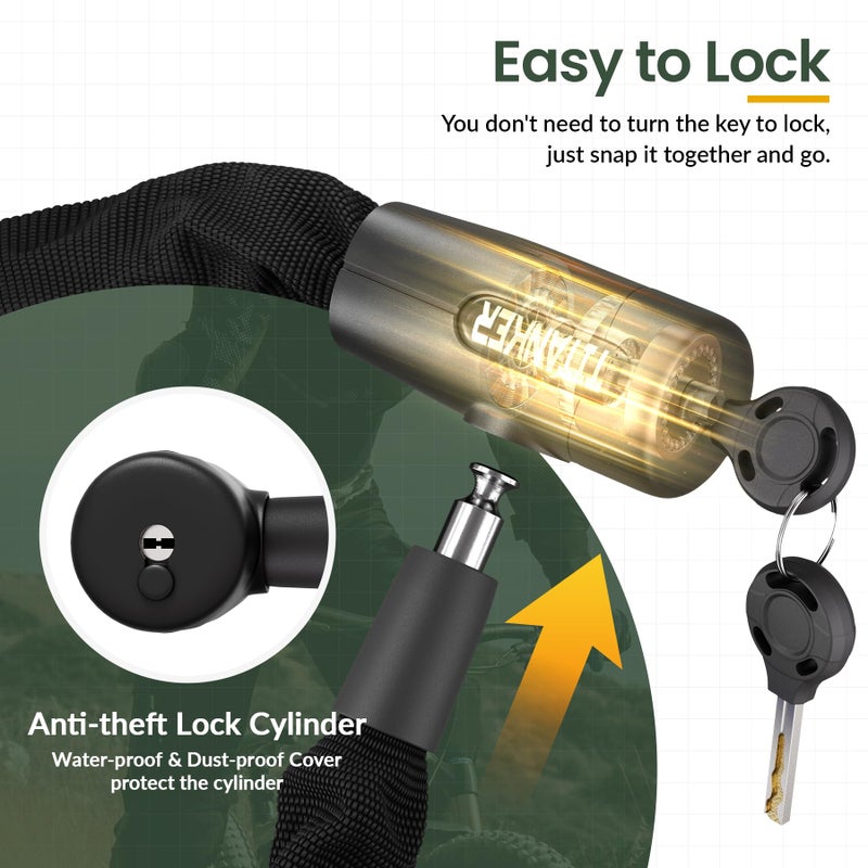 Titanker Bike Chain Lock with Key, 3.3 Feet Heavy Duty Anti-Theft Bike Lock Chain Security Bicycle Chain Locks for Bike, Motorcycle, Bicycle, Door, Gate, Fence, Grill (8mm Thick Chain, Black) - Image 4
