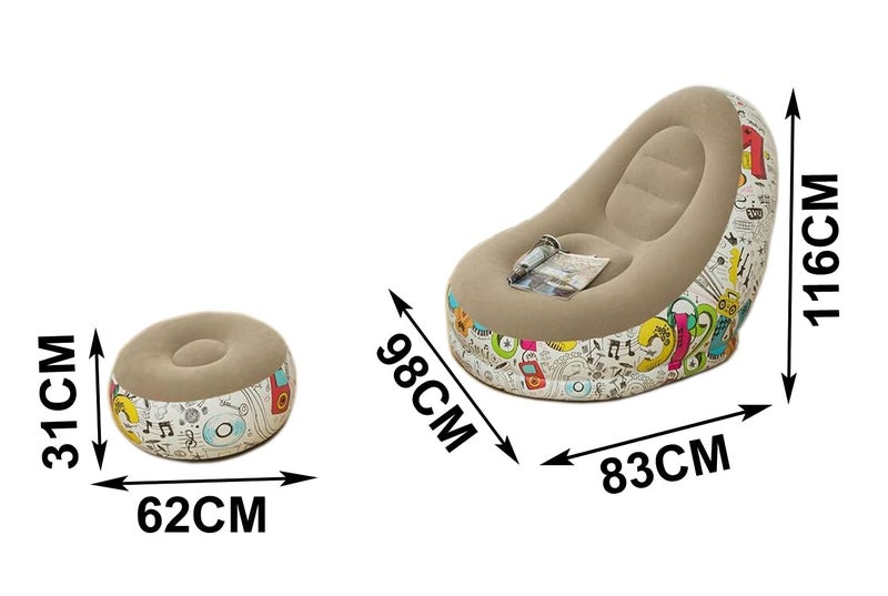 Whitecloud TRANSFORMING HOMES® Inflatable Air Chair with Footrest Stool Furniture (A 82004) (116x98x83cm) (Brown Cedar) - Image 3