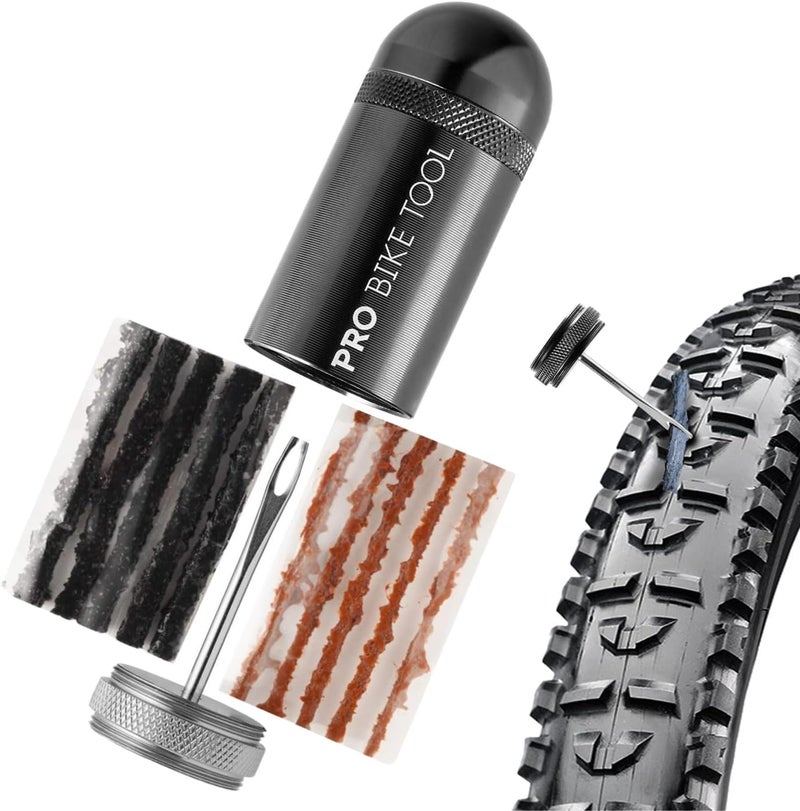 Pro Bike Tool Tubeless Bike Tyre Repair Kit – for MTB and Road Bicycle Tyres – Fix a Puncture or Flat, Fast – Tackle Set Includes Storage Canister, Plugger Tool and Plugs - Image 1