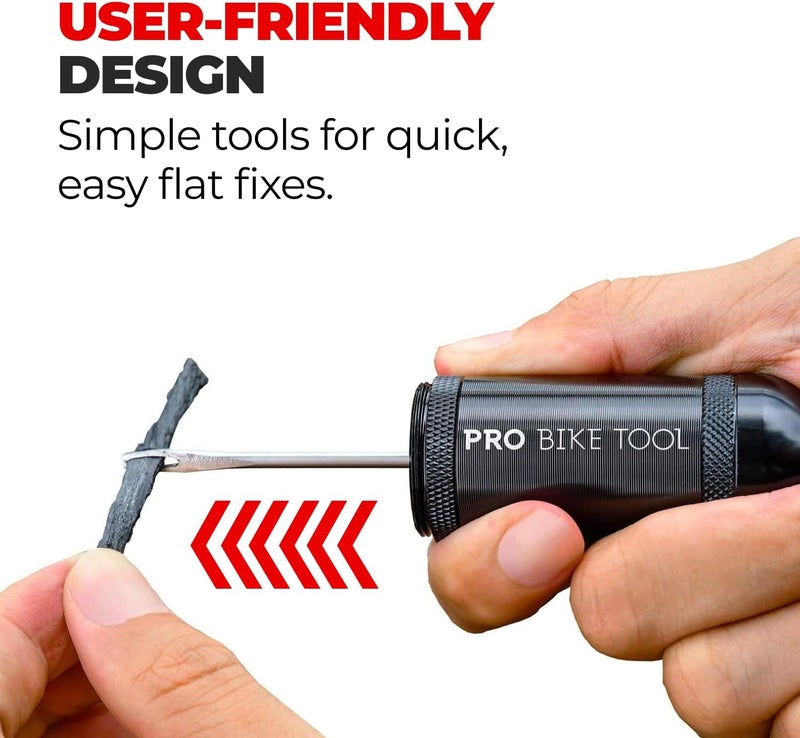 Pro Bike Tool Tubeless Bike Tyre Repair Kit – for MTB and Road Bicycle Tyres – Fix a Puncture or Flat, Fast – Tackle Set Includes Storage Canister, Plugger Tool and Plugs - Image 4