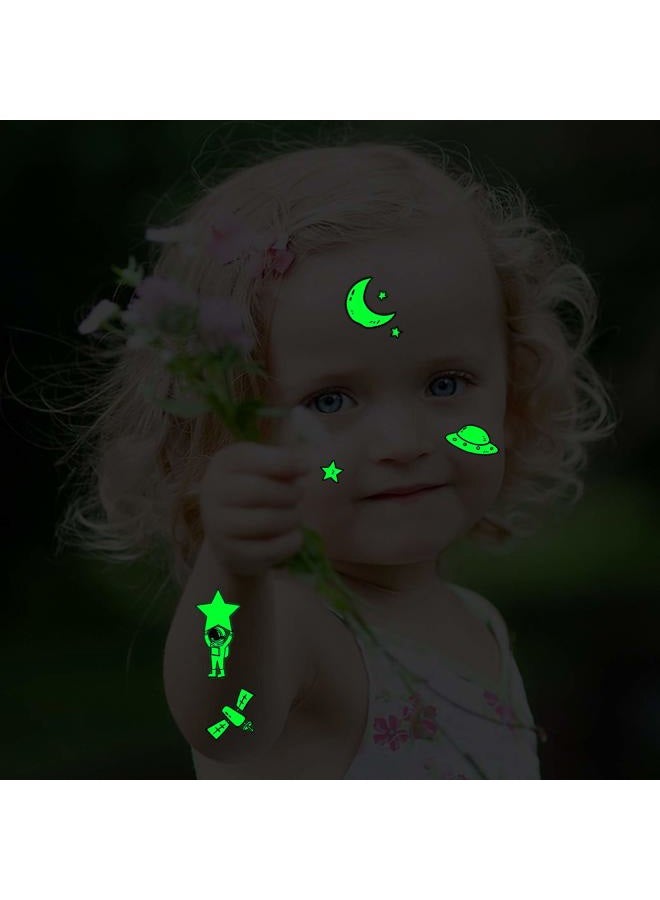 Konsait 140pcs Glow in The Dark Space Temporary Tattoo for Kids,Luminous Solar System Universe Outer Space UFO Temporary Tattoos for Boys Girls Stockings Stuffers Goody Filler Birthday Party Favor  - Image 4