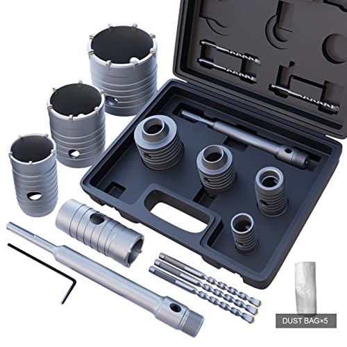 GSTK 10pcs Concrete Hole Saw Set （30mm 40mm 50mm 65mm） with SDS Plus Shank Connecting Rod and 5pcs Dust Catchers, Concrete Hole Saw Kit for Concrete|Cement|Brick Stone|Wall. - Image 1