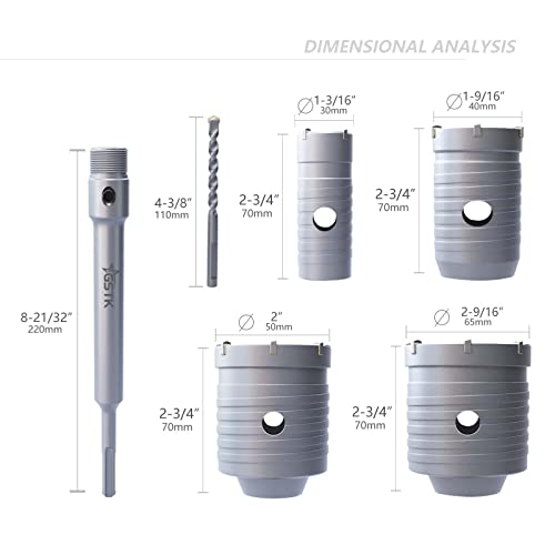 GSTK 10pcs Concrete Hole Saw Set （30mm 40mm 50mm 65mm） with SDS Plus Shank Connecting Rod and 5pcs Dust Catchers, Concrete Hole Saw Kit for Concrete|Cement|Brick Stone|Wall. - Image 2