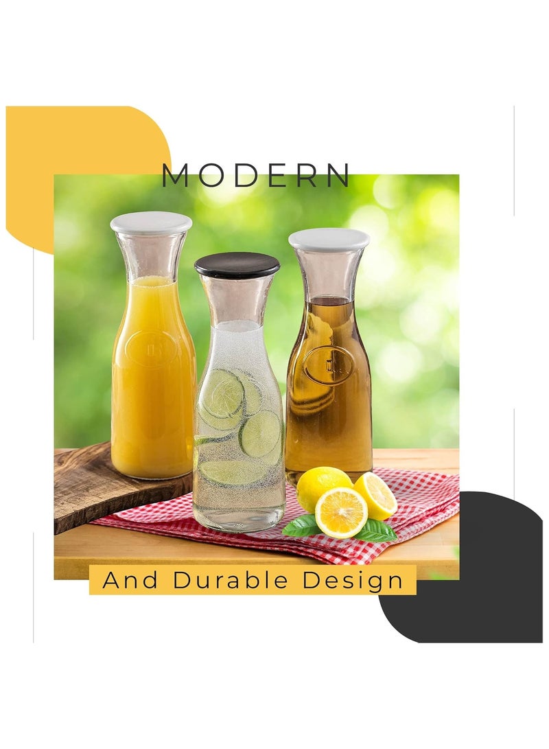 Home zone Set of 3 Glass Water Pitcher Drink Dispensers for Parties Tea and Juice with Plastic Lids Dishwasher Safe 1 Litre (Random Colour Lids) - Image 4