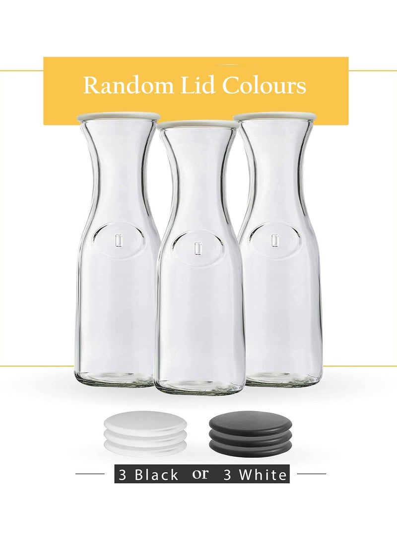 Home zone Set of 3 Glass Water Pitcher Drink Dispensers for Parties Tea and Juice with Plastic Lids Dishwasher Safe 1 Litre (Random Colour Lids) - Image 3
