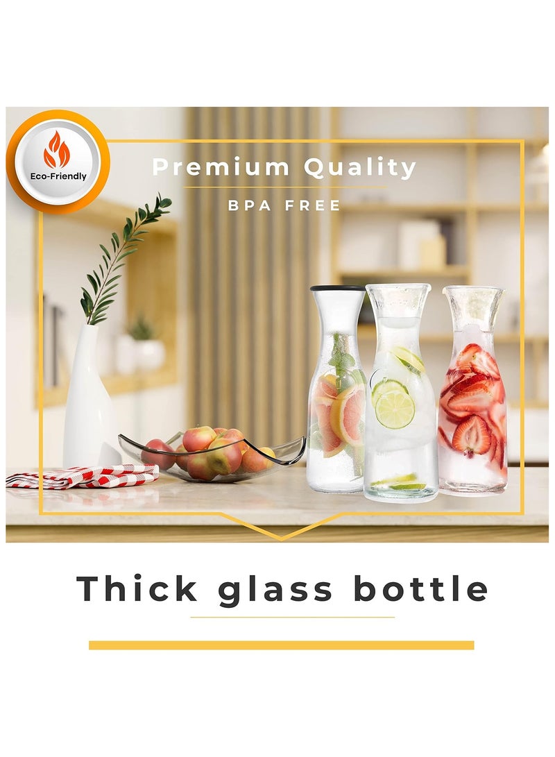 HOME ZONE Set of 3 Glass Water Pitcher Drink Dispensers for Parties Tea and Juice with Plastic Lids Dishwasher Safe 1 Litre (Random Colour Lids) - Image 3