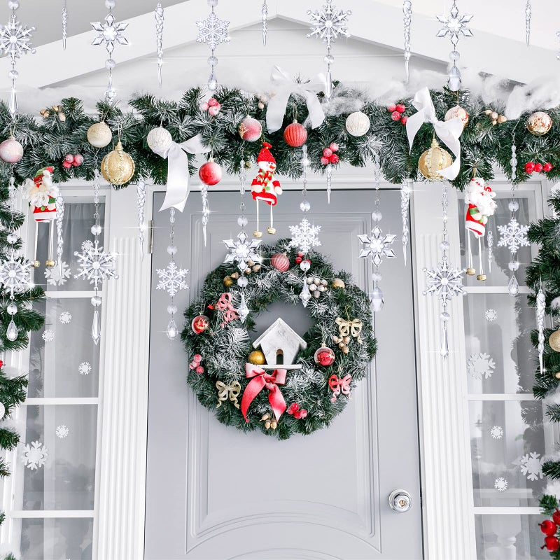 جيجكسين giegxin 32 pcs الكريستال عيد الميلاد الحلي الكريستال معلقة الثلج الثلج أكريليك الأشجار الشجرة icmic drop ديكورات الكريستال مع السنانير لشتاء الثلج عيد الميلاد (شفاف) - Image 3