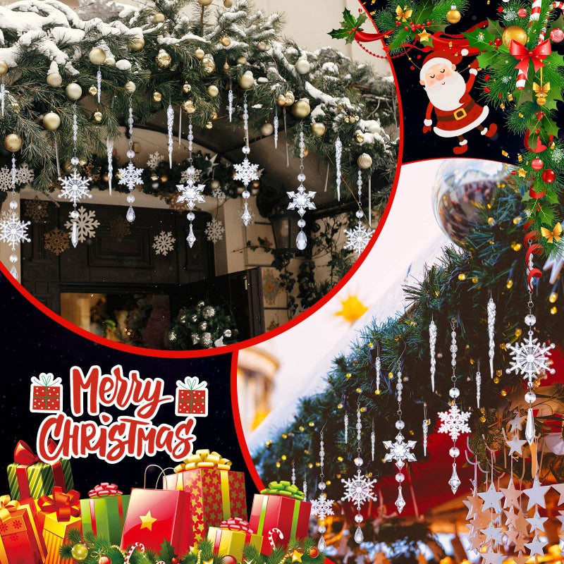 جيجكسين giegxin 32 pcs الكريستال عيد الميلاد الحلي الكريستال معلقة الثلج الثلج أكريليك الأشجار الشجرة icmic drop ديكورات الكريستال مع السنانير لشتاء الثلج عيد الميلاد (شفاف) - Image 4