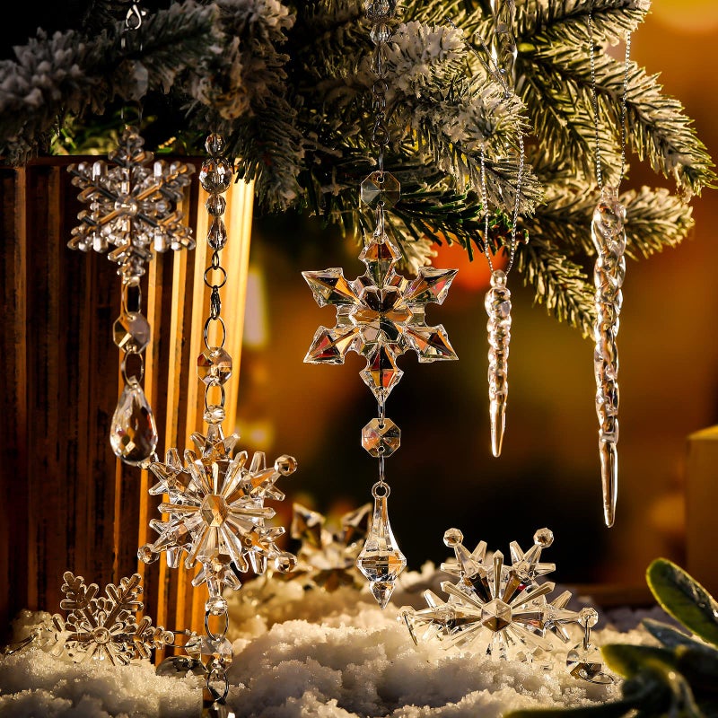 جيجكسين giegxin 32 pcs الكريستال عيد الميلاد الحلي الكريستال معلقة الثلج الثلج أكريليك الأشجار الشجرة icmic drop ديكورات الكريستال مع السنانير لشتاء الثلج عيد الميلاد (شفاف) - Image 5
