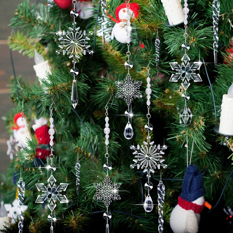 جيجكسين giegxin 32 pcs الكريستال عيد الميلاد الحلي الكريستال معلقة الثلج الثلج أكريليك الأشجار الشجرة icmic drop ديكورات الكريستال مع السنانير لشتاء الثلج عيد الميلاد (شفاف) - Image 2