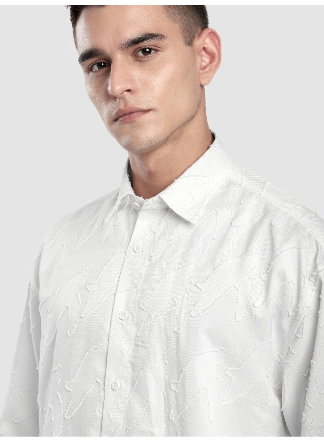 Beyoung White Fur Abstract Textured Shirt - Image 4