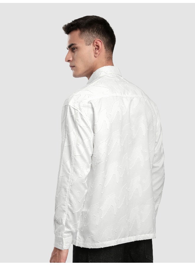 Beyoung White Fur Abstract Textured Shirt - Image 3