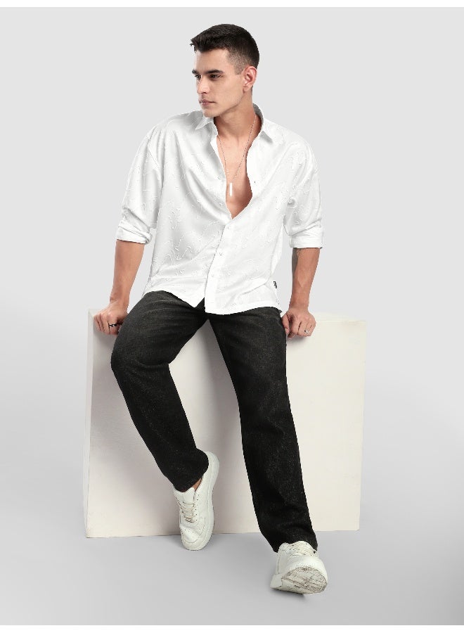 Beyoung White Fur Abstract Textured Shirt - Image 5