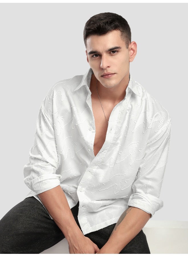 Beyoung White Fur Abstract Textured Shirt - Image 1