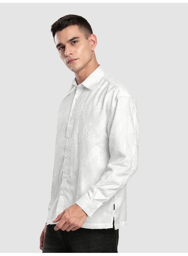 Beyoung White Fur Abstract Textured Shirt - Image 2
