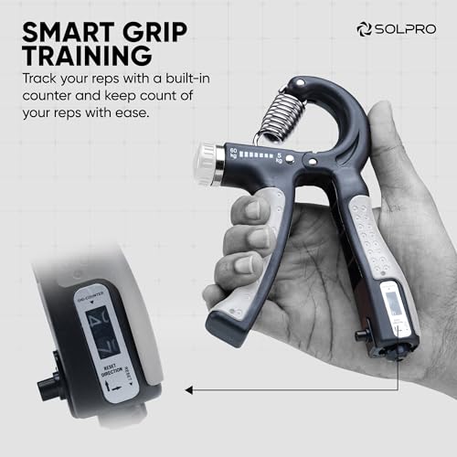 SOLPRO Velgrip Adjustable Hand Grip Strengthener with Mechanical Counter for Men & Women | Adjustable 5 to 60 kg Resistance | Forearm, Wrist & Finger Strengthener | Home, Gym Workouts, ‎Black/Grey - Image 3
