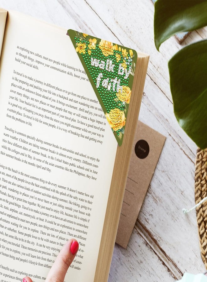 INCOK Christian Diamond Painting Bookmarks - 8 Pcs Bible Verse Triangle Diamond Art Corner Bookmarks Kits Inspirational Flower Religious DIY Bookmarks for Reading Lover Beginner Adults Crafts Kit Gift - Image 2