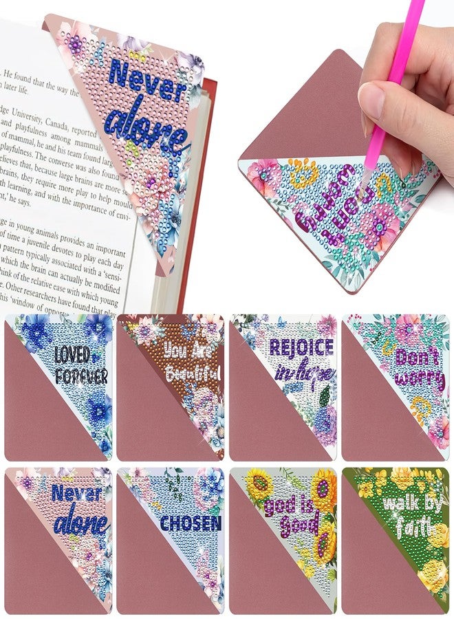 INCOK Christian Diamond Painting Bookmarks - 8 Pcs Bible Verse Triangle Diamond Art Corner Bookmarks Kits Inspirational Flower Religious DIY Bookmarks for Reading Lover Beginner Adults Crafts Kit Gift - Image 1