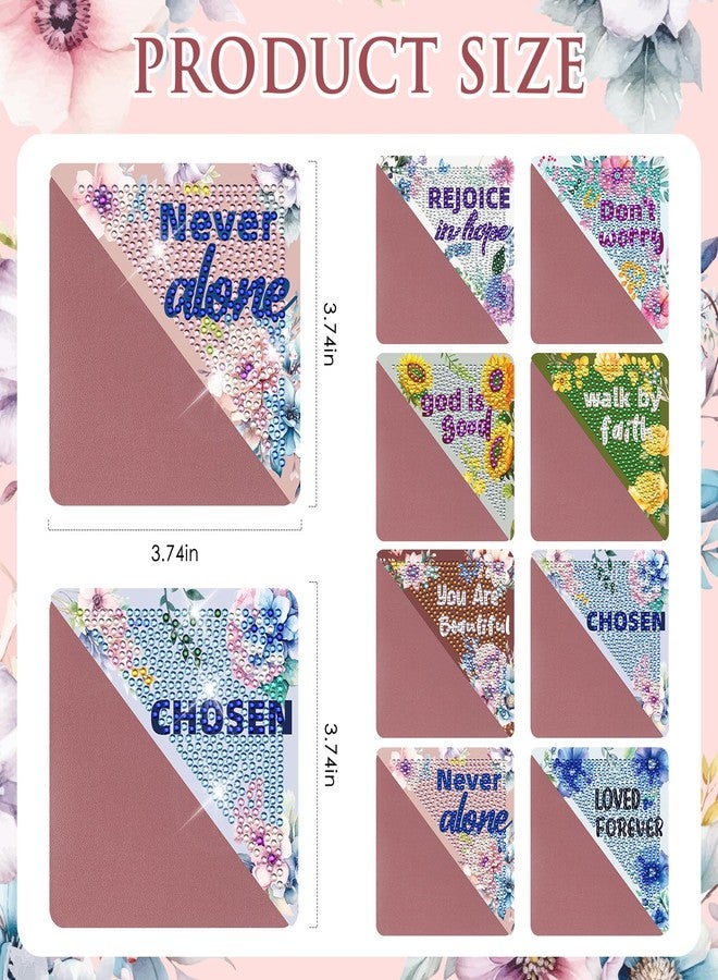 INCOK Christian Diamond Painting Bookmarks - 8 Pcs Bible Verse Triangle Diamond Art Corner Bookmarks Kits Inspirational Flower Religious DIY Bookmarks for Reading Lover Beginner Adults Crafts Kit Gift - Image 5