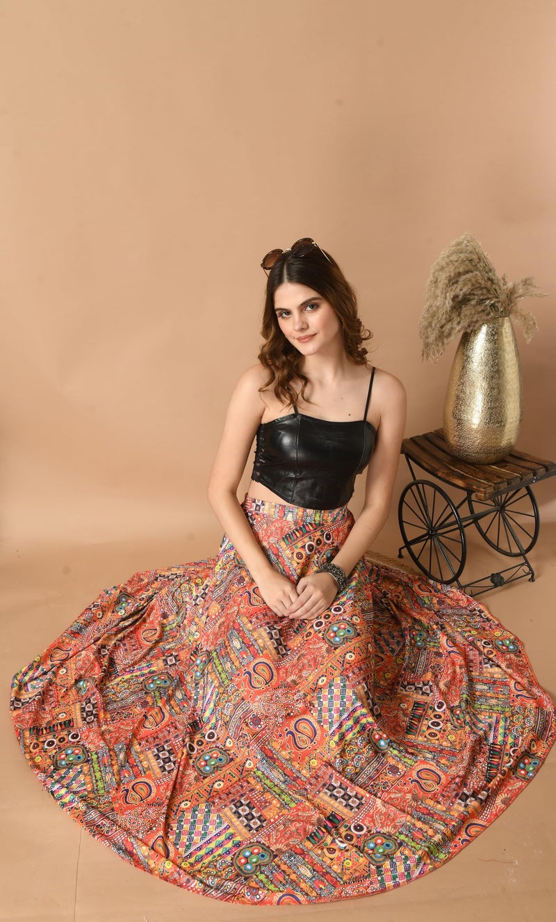 VAGISHA Designer Lehanga Style Full Flared Printed Skirts for Women's/Girls/Ladies (XXXL, Jaipuri Print) - Image 2