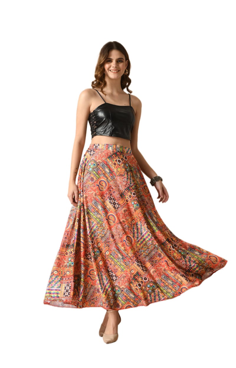VAGISHA Designer Lehanga Style Full Flared Printed Skirts for Women's/Girls/Ladies (XXXL, Jaipuri Print) - Image 1