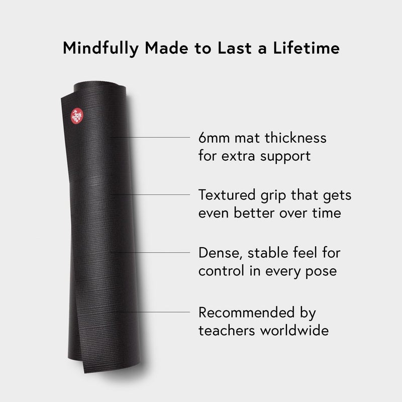 Manduka حصيرة يوغا ماندوكا برو - للنساء والرجال، غير قابلة للانزلاق، وسادة لدعم المفاصل والثبات، سميكة 6 مم، 71 بوصة (180 سم)، سوداء - Image 2