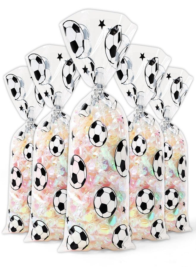 NEPOG Soccer Cellophane Treat Bags, 120 Pieces Soccer Goodie Bags Football Treat Bags Party Favors Clear Candy Cello Bags with Sliver Twist Ties for Soccer Birthday Party Favors Supplies - Image 1