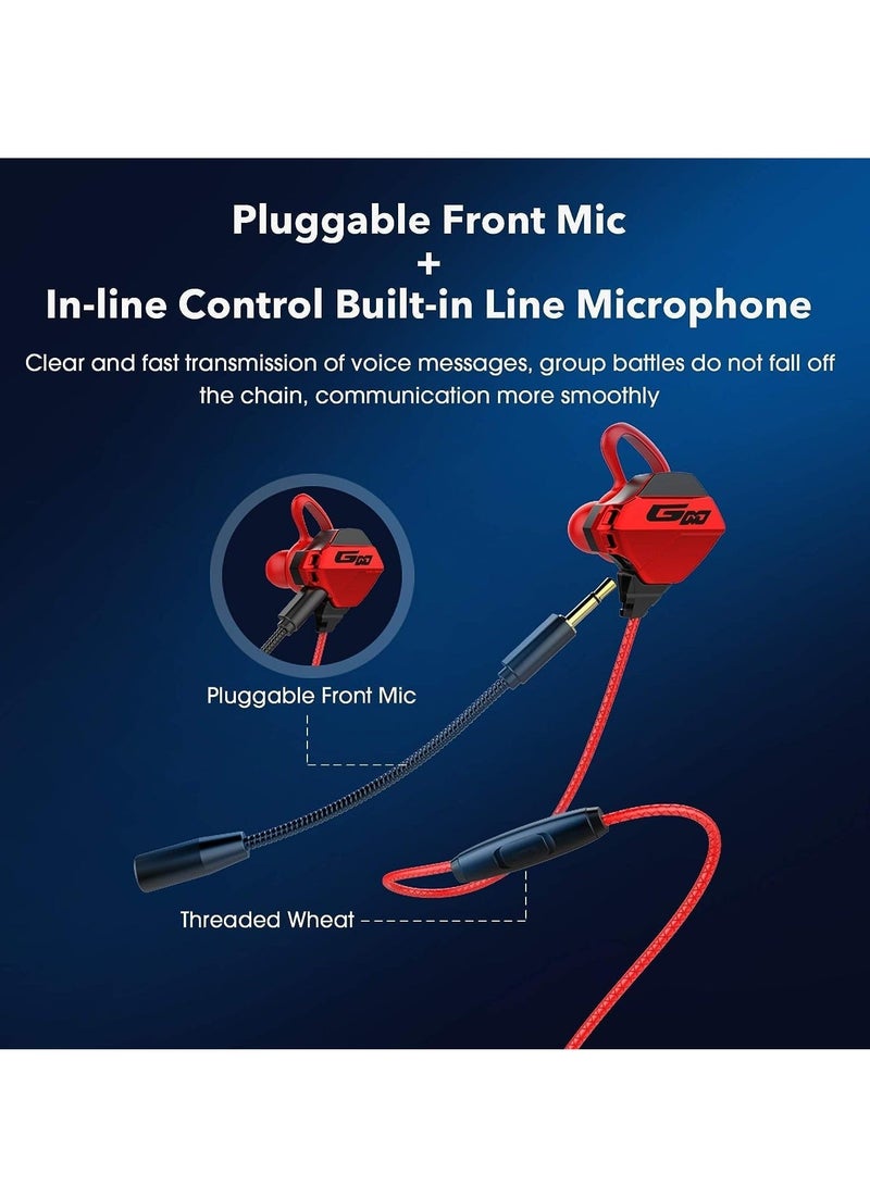 Gaming Earbuds with Microphone, Stereo Wired Headphones for Computer Gamer in-Ear Detachable Mic PS 5 Video Game E-Sport Earphone 3.5mm Jack Red - Image 5