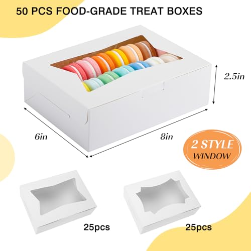 TOMNK 50pcs Cookie Boxes with Window, 8x6x2.5 Inches 2 Style Window Bakery Boxes for Treats, Chocolate Covered Strawberries, Muffins, Donuts - Image 2