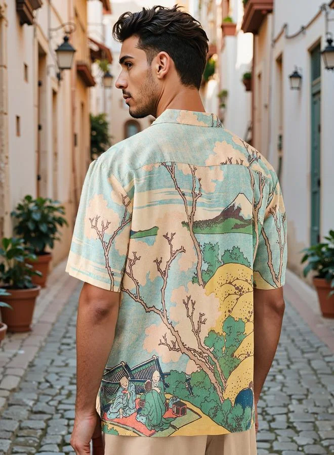 SP Characters Graphic Print Camp Collar Shirt with Short Sleeves