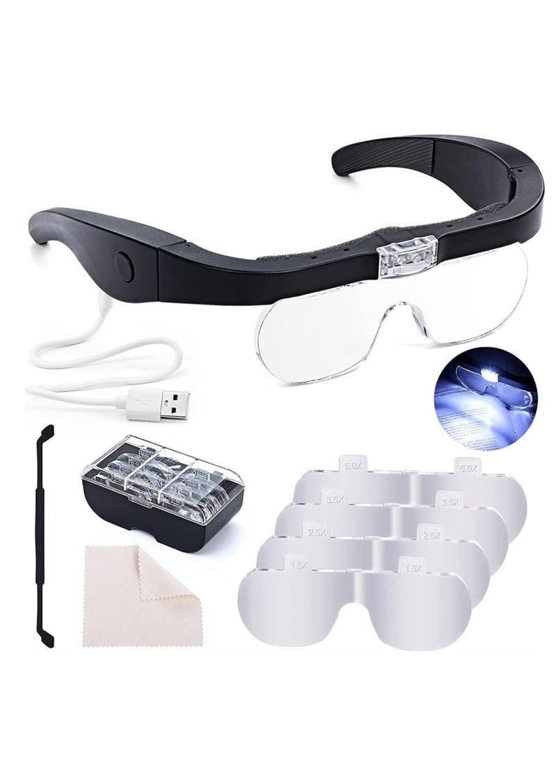 Captaintech USB Rechargeable Head Magnifier with LED Light Interchangeable Lenses 15X 25X 35X 50X Perfect for Jewelry Crafts and Hobbies - Image 1