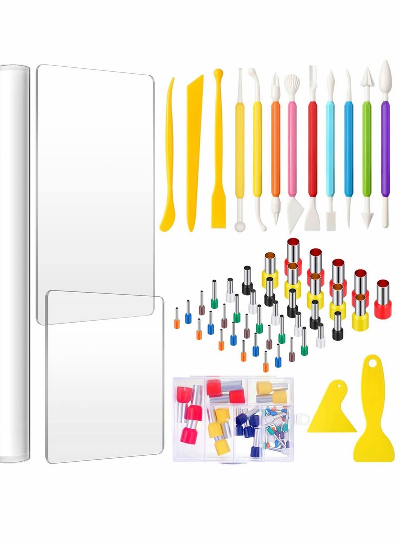 SYOSI Clay DIY Tool Set, Acrylic Clay Roller Sheet Plastic Scraper Backing Board Stainless Steel Round Circle Shape Cutter Plastic Polymer Clay Shaping Tool for DIY Craft Making 57 Pieces - Image 1
