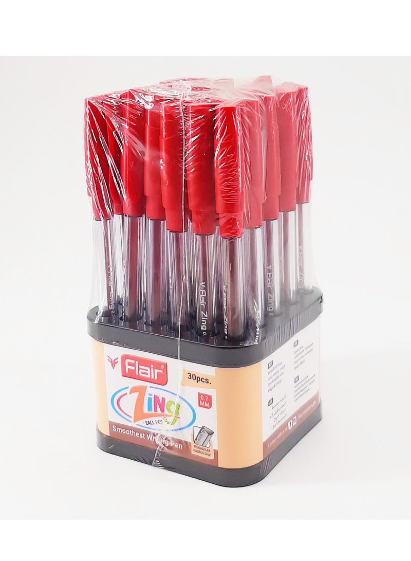 Flair قلم حبر جاف Zing Ball Pen باللون الأحمر، مجموعة من 30 قطعة - Image 1