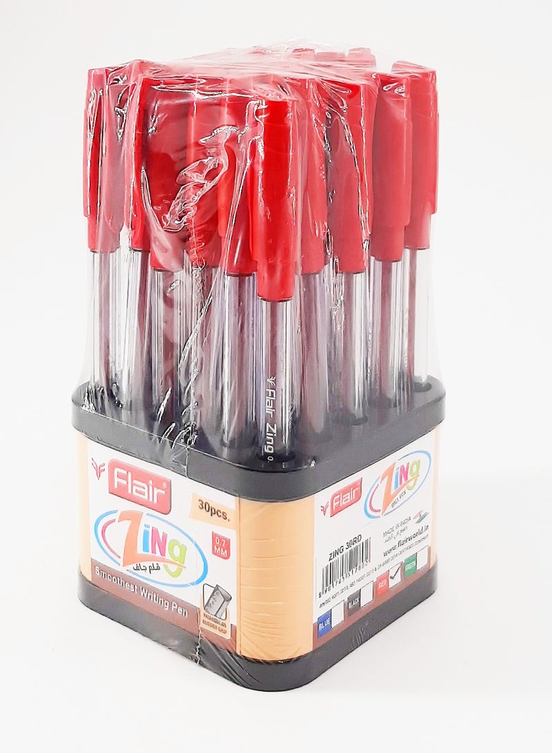 Flair قلم حبر جاف Zing Ball Pen باللون الأحمر، مجموعة من 30 قطعة - Image 2